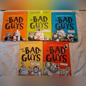 The Bad Guys Children's Book Set by Aaron Blabey - One Book Cover Slighrly Bent.